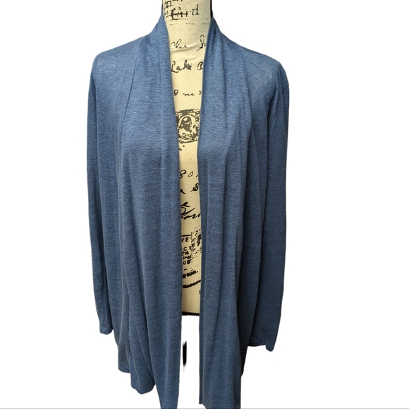 J. Jill Love Linen Blue 100% Linen Cardigan Size Medium - Picture 3 of 8